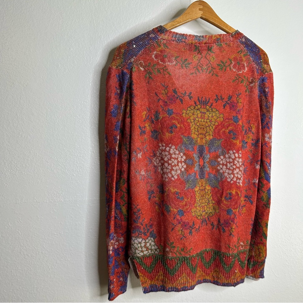 Etro 100% Linen Red Multicolor Floral Paisley Knit Pullover Sweater 44/ M - Picture 6 of 16
